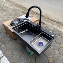 ( Kèm Vòi Rút Đen ) Bồn rửa chén 1 hộc, ngăn lớn Nano đen 78-46 giá rẻ tại Tphcm