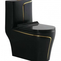 Bồn cầu 1khối đen viền vàng Thái Lan giá rẻ tại tphcm
