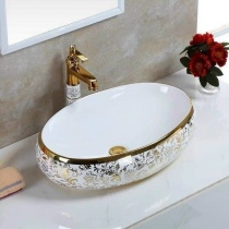 CHẬU LAVABO RỬA MẶT OVAL HOA VĂN VÀNG CAO CẤP