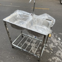 Bồn rửa chén 2 ngăn lớn có chân Inox giá rẻ ở Quận 4 Tphcm