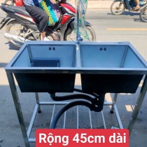 Bồn rửa chén inox 2 ngăn lớn có chân cao cấp