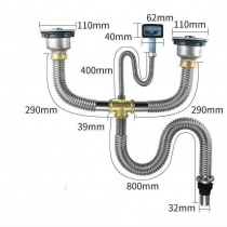 Bộ xả Xi Phông bằng Inox chống chuột cắn 2 hộc thay thế lắp chậu rửa bát 2 ngăn Inox