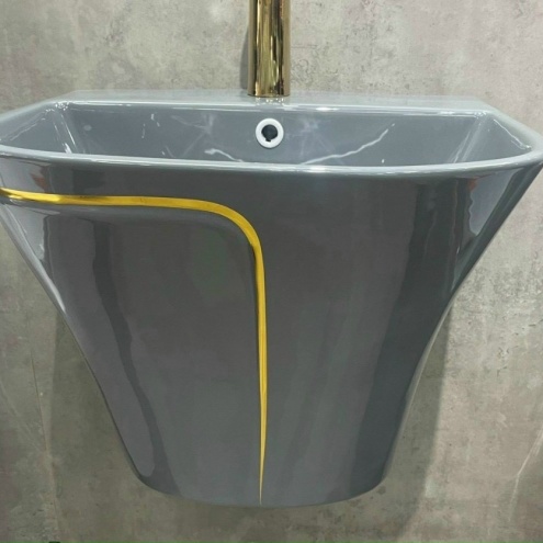 Lavabo cao cấp treo nguyên khối đen viền vàng