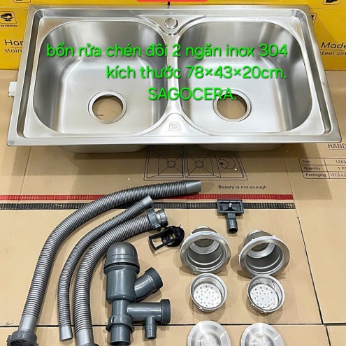 bồn rửa chén inox 304 2 ngăn dày 1,5 ly giá rẻ tại TPHCM, SHIP Toàn Quốc