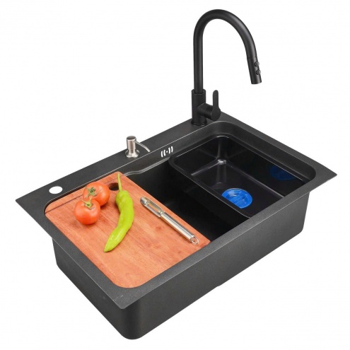 Bồn rửa chén bát 1 hố ngăn lớn Nano  - Tặng Kèm vòi KT75*45, 78*46 