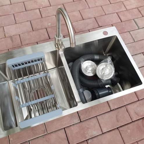 Bồn rửa chén, chậu rửa bát 2 ngăn 82×45 Inox 304 Giá Sỉ Tại Quận 11