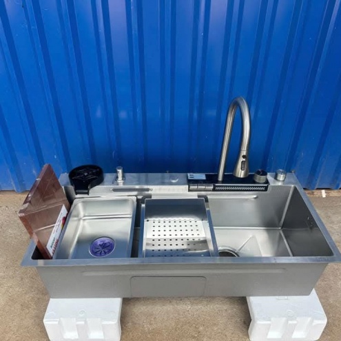 Bồn, Chậu rửa chén bát 1 hố lớn 80, 90 cm kèm vòi Thác, vòi rút