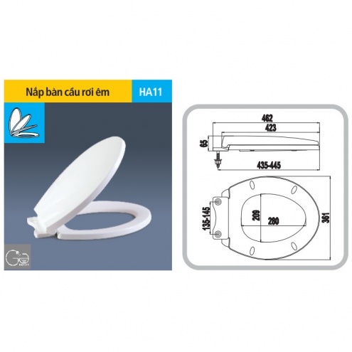 Nắp bồn cầu rơi êm HA11 dùng cho bệt, bồn cầu 2 khối Inax,Toto,Viglacera,Caesar,American