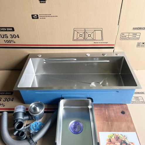 Bồn rửa chén Thông Minh 1 ngăn lớn 80, 90cm kèm vòi thác ngang