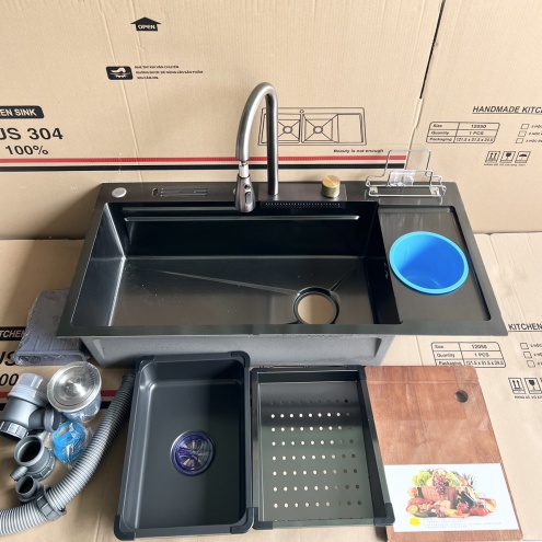 Bồn rửa chén Thông Minh 1 ngăn lớn 80, 90cm kèm vòi thác ngang