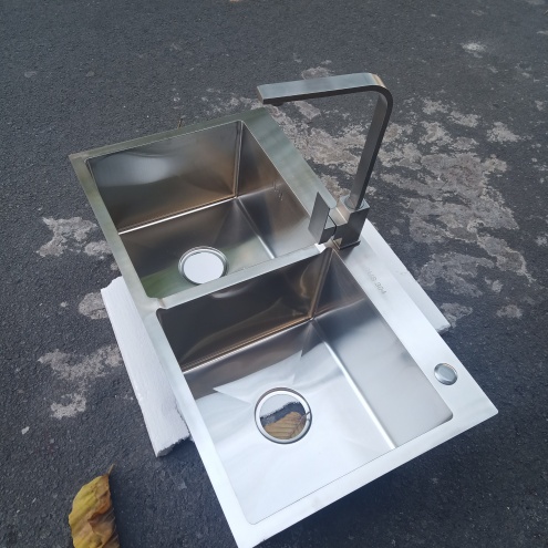 ( Tặng Kèm Vòi ) Bồn - Chậu rửa chén bát inox 304 2 ngăn, hộc đều giá rẻ tại tphcm