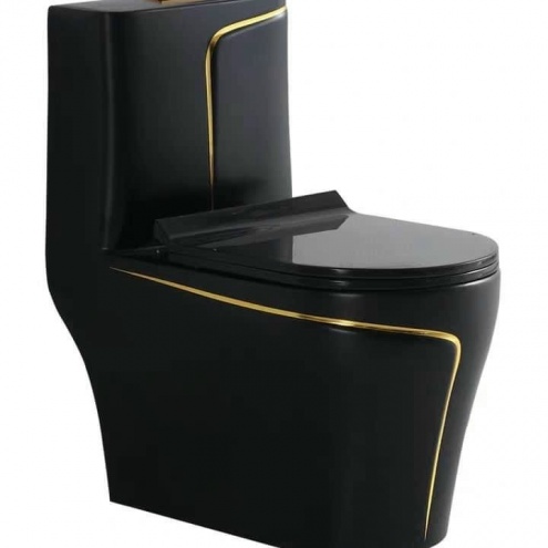 Bồn cầu 1khối đen viền vàng Thái Lan giá rẻ tại tphcm