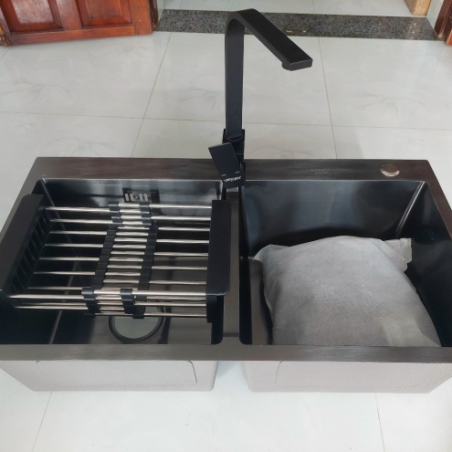 BỒN- CHẬU RỬA CHÉN INOX 304 NANO MÀU ĐEN KT 82×45 GIÁ RẺ TẠI TPHCM