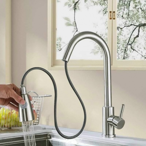 Vòi rửa chén nóng lạnh inox 304 dây rút SUS5578 giá rẻ tại Tphcm 350k