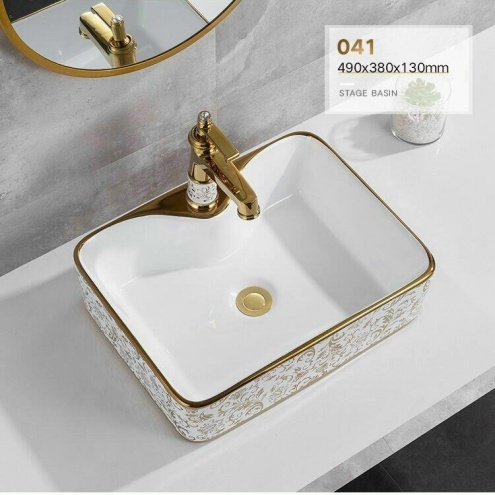 LAVABO VUÔNG HOA VĂN VÀNG CAO CẤP