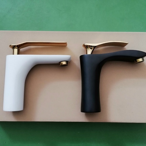 VÒI LAVABO ĐỒNG THAU NÓNG LẠNH MÀU ĐEN - TRẮNG CAO CẤP