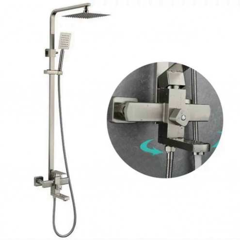 Bộ Sen Cây Tắm Đứng Nóng Lạnh INOX SUS 304 thân vuông KOSKO K-880SCV Màu bạc