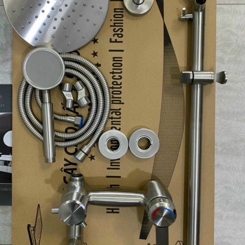 Bộ vòi Sen cây tắm đứng nóng lạnh Inox SUS 304 thân tròn Cao Cấp