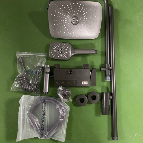 Bộ sen cây tắm nút chỉnh bàn phím, Sen cây phím đàn Inox SUS 304 NANO màu Đen 