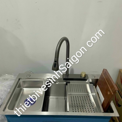 Chậu, Bồn rửa chén bát KOREA Kèm vòi Thác Ngang - Vòi Rút KT7846