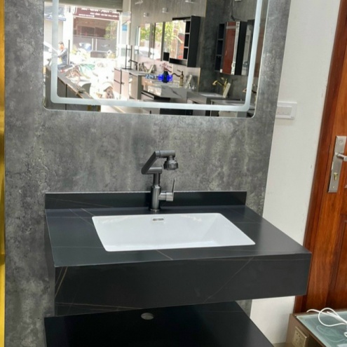 Lavabo bàn đá 2 tầng + Gương Led 