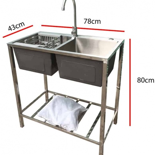 Thanh lý Bồn rửa chén, Chậu rửa bát inox SUS 304 2 hố đúc nguyên khối có chân tại Tphcm, Hà Nội, Đà Nẵng