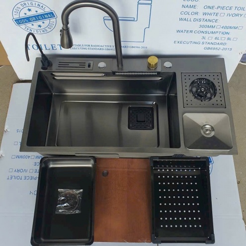 Bồn rửa chén Thông Minh 1 ngăn lớn 80, 90cm kèm vòi thác ngang