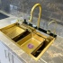 Bồn rửa chén 1 ngăn lớn Inox mạ Thông minh mạ Vàng, Vòi Thác nước 5 phím DK4 Gold
